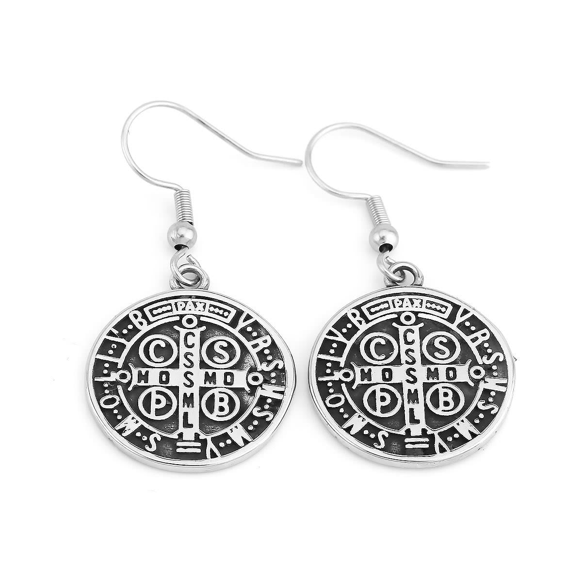 Classic St. Benedict Engraved Emblem Earrings for Divine Protection by Christianartworkshop