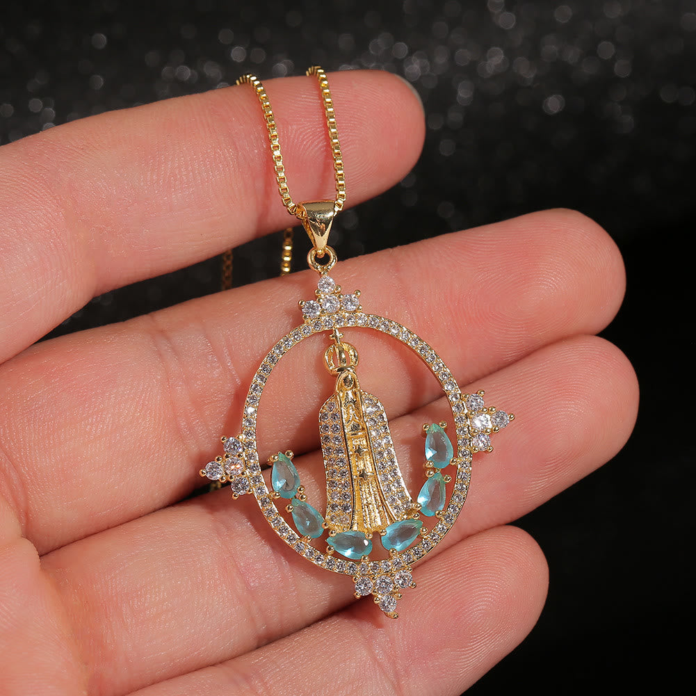 Modern Style Our Lady of Fatima Inlaided Devine Blessing Necklace