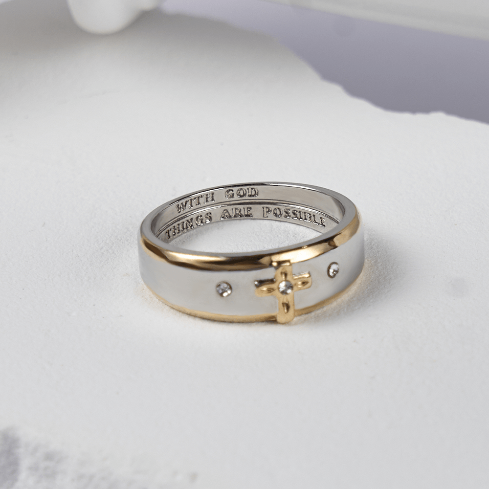 Two-tone Gold Cross Alloy Ring
