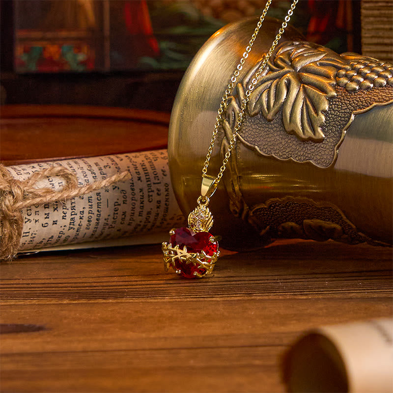 FAITH AS YOUR ARMOR: Red Gemstones Sacred Heart of Jesus Pendant Necklace