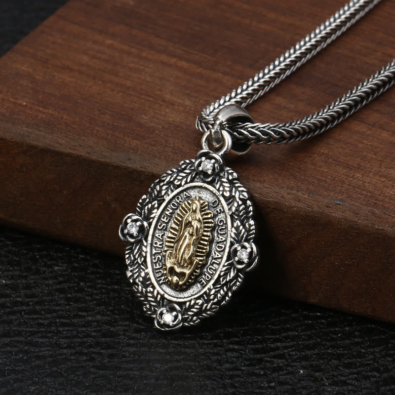 Sterling Silver Classic Style Our Lady of Guadalupe & St. Michael Pendant Necklace