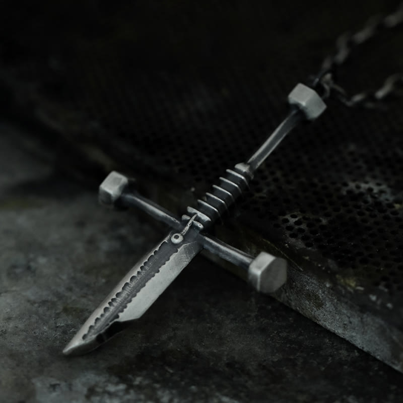 999 Sterling Silver Broken Sword Cross Necklace: A Bold Statement of Resilience and Style