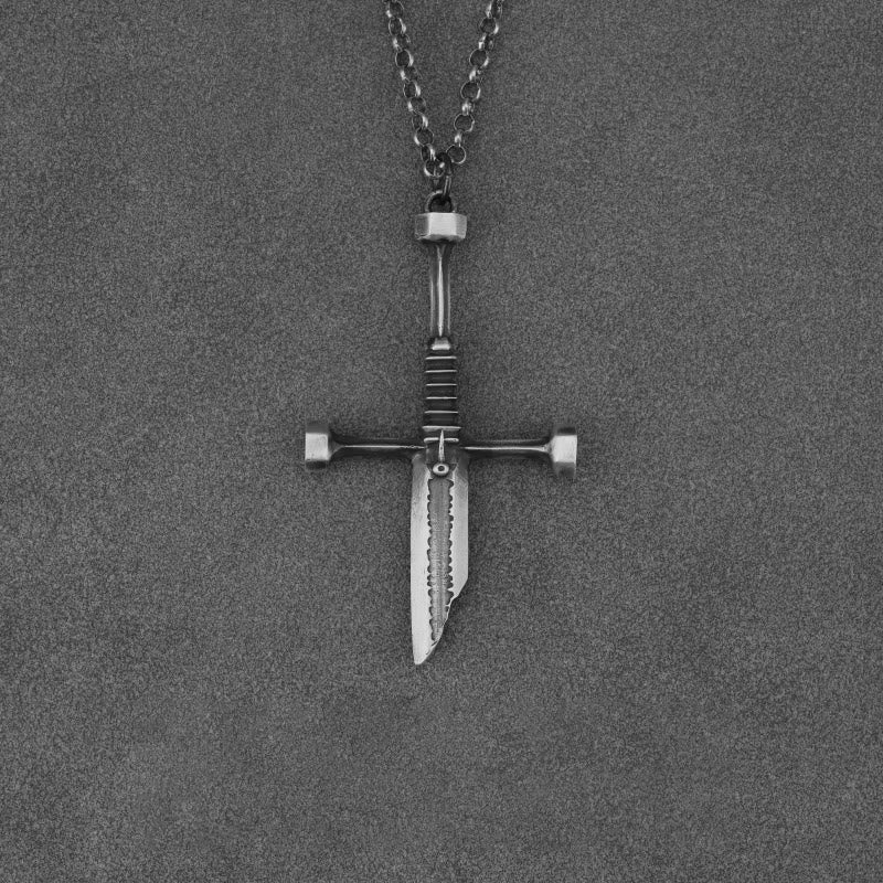 999 Sterling Silver Broken Sword Cross Necklace: A Bold Statement of Resilience and Style