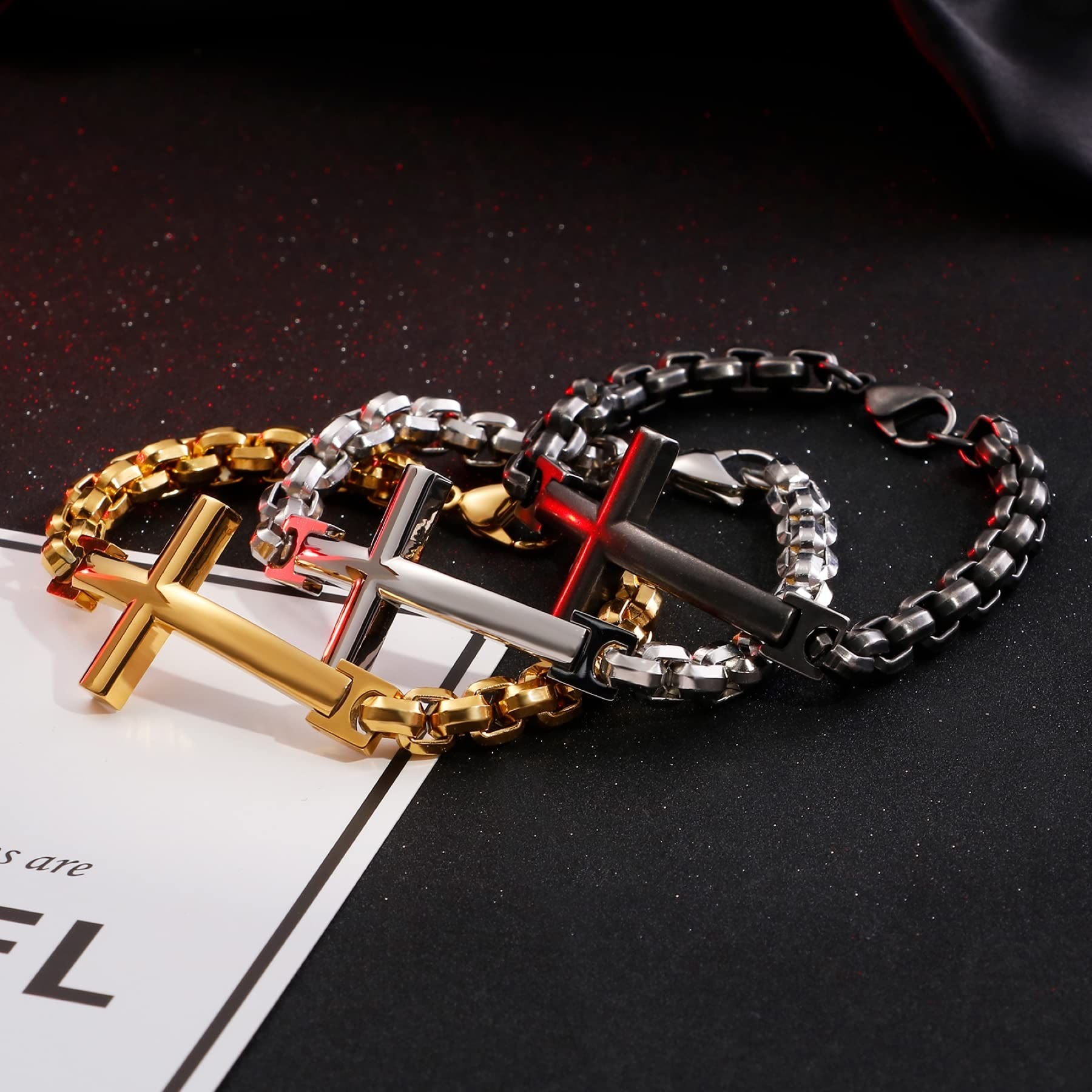Multicolor Minimalist Cross Bracelet with Sleek Lines and Faithful Soul