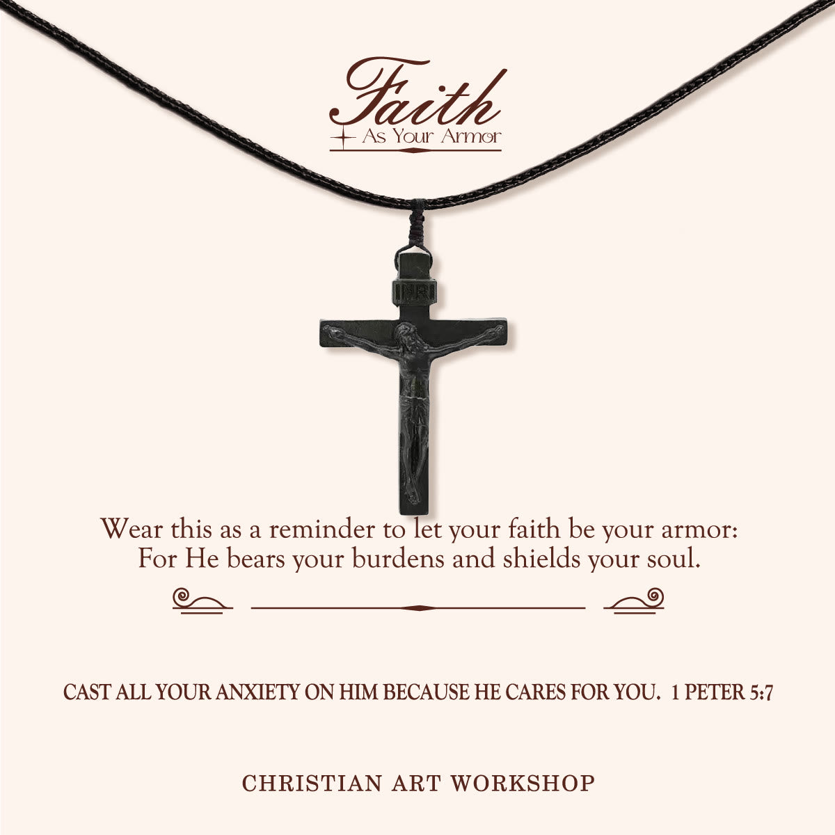 FAITH AS YOUR ARMOR: Jesus Crucifix Wooden Necklace