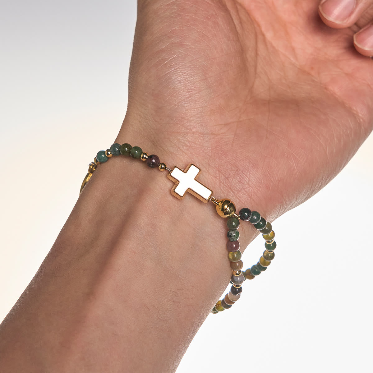 Handmade Earth Tone Rosary Bracelets with Cross & St. Benedict Charm