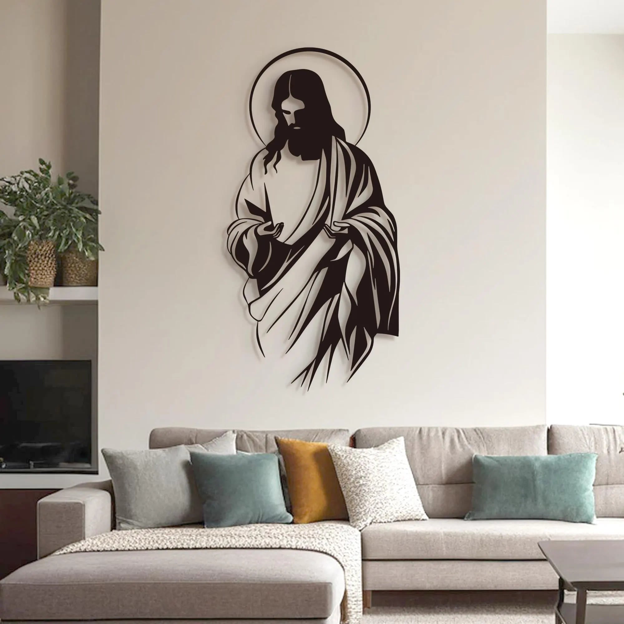 Christian Artwork Workshop Jesus Halo Silhouette Metal Wall Decor for a Faith-Inspired Home