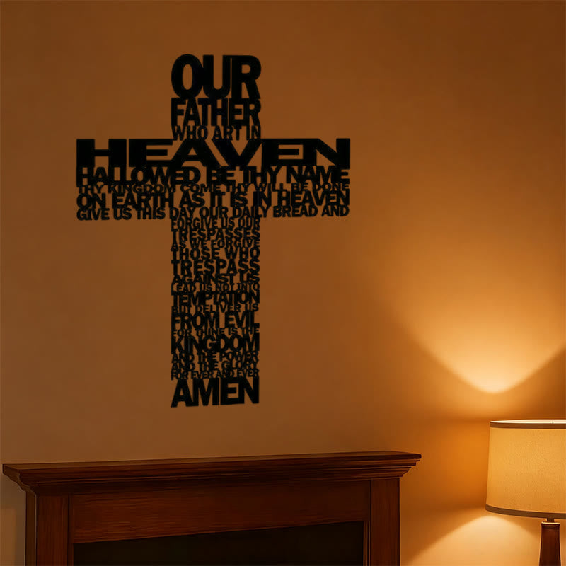 Textured Metal Wall Decor: Lord's Prayer Cross with Biblical Phrases by Christianartworkshop