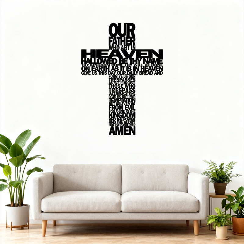 Textured Metal Wall Decor: Lord's Prayer Cross with Biblical Phrases by Christianartworkshop