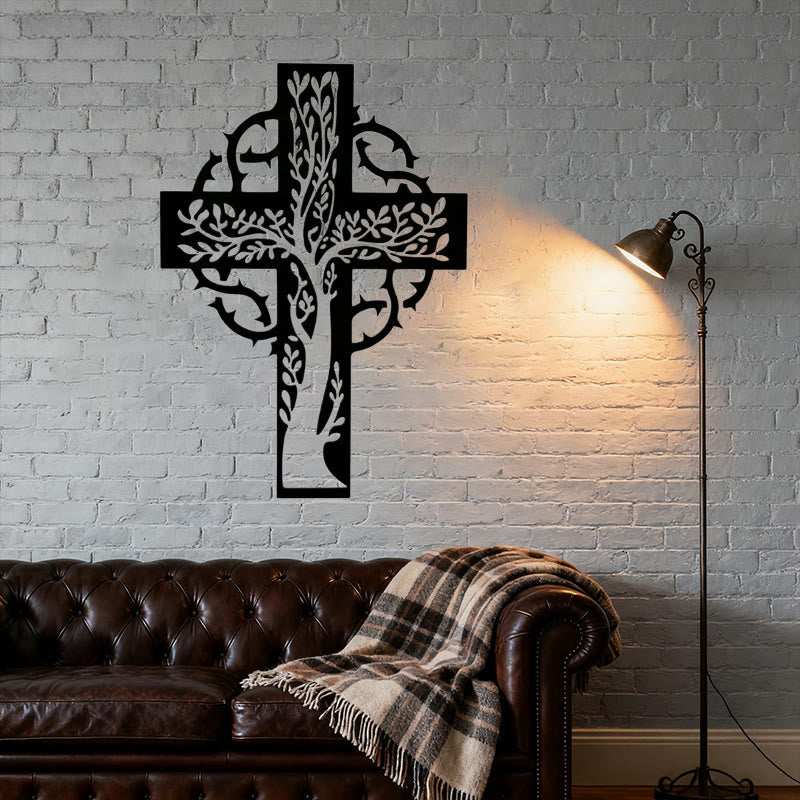 Rustic Tree of Life Cross Black Metal Wall Art by Christianartworkshop
