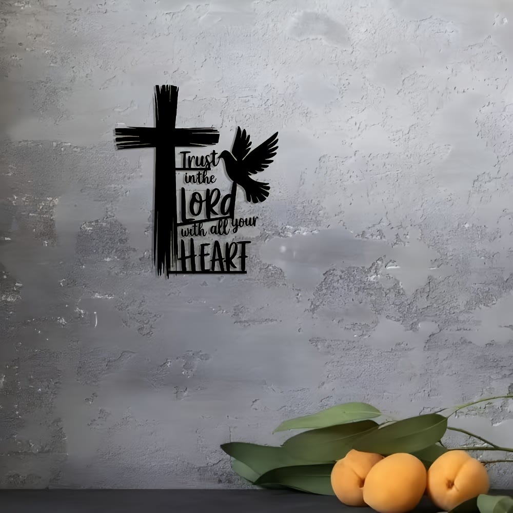 Christian Artwork Workshop Black Metal Cross and Dove Wall Decor Featuring 'Trust in the Lord' Scripture