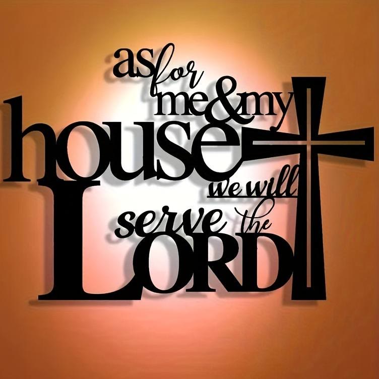 Christian Artwork Workshop Faith-Inspired Black Metal Wall Decor: Cross with 'As for Me and My House' Verse