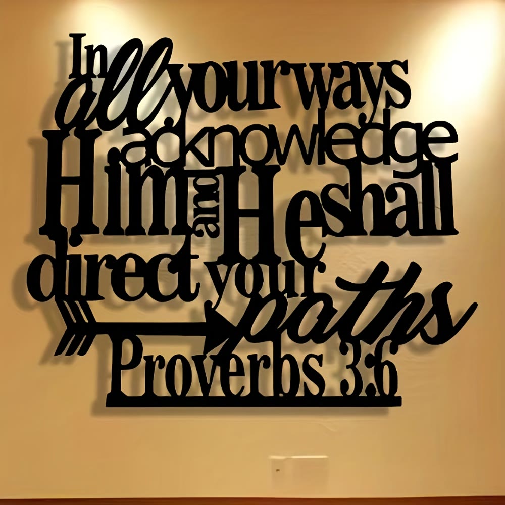Christian Artwork Workshop Proverbs 3:6 Black Metal Wall Sign with Arrow - Guide to Spiritual Direction