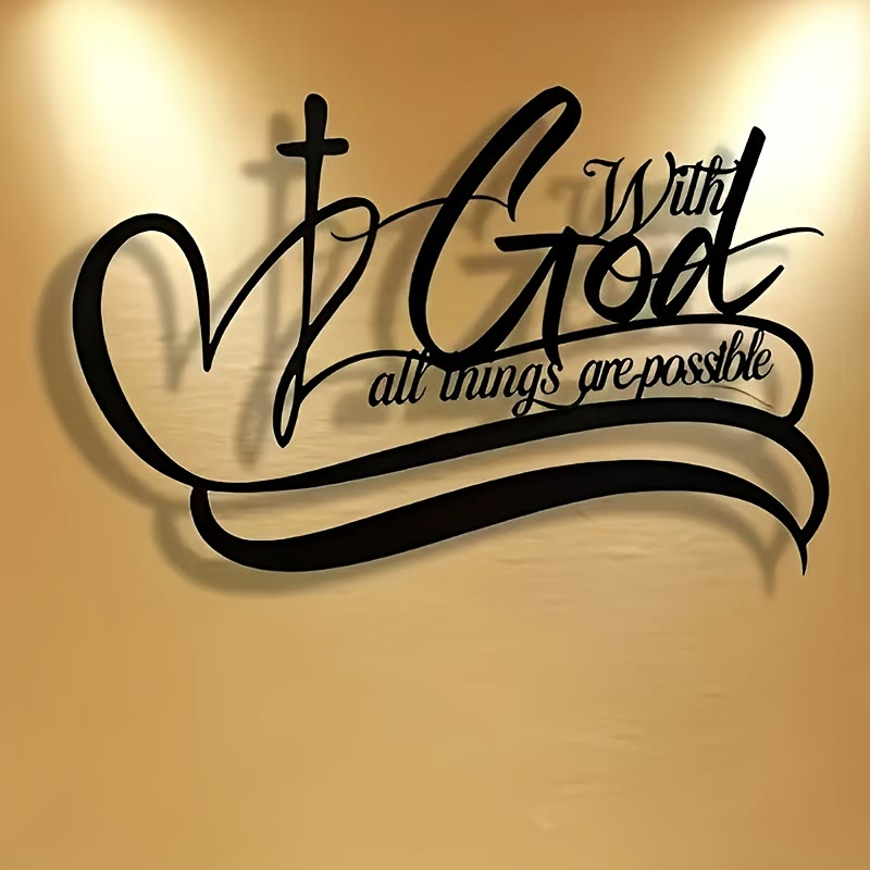 Christian Artwork Workshop Black Metal Wall Decor: Cross with 'With God All Things Are Possible' Verse