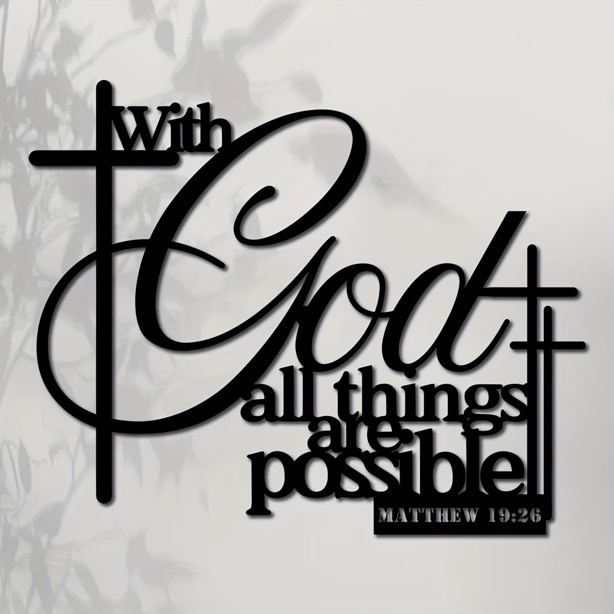 Christian Artwork Workshop Matthew 19:26 Cross Design Metal Wall Art: Strengthening Faith