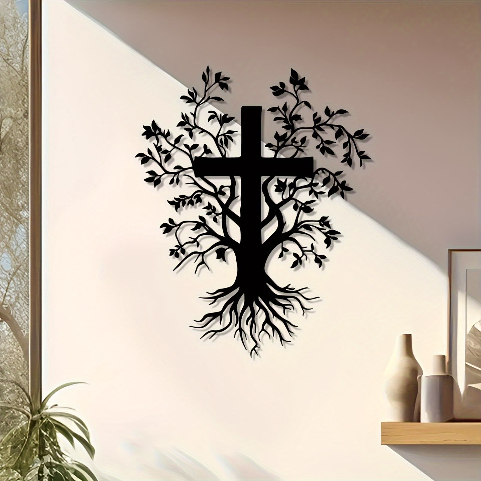 Christian Artwork Workshop Daily Faith Reminder: Metal Wall Decor Featuring Cross Tree for Spiritual Living