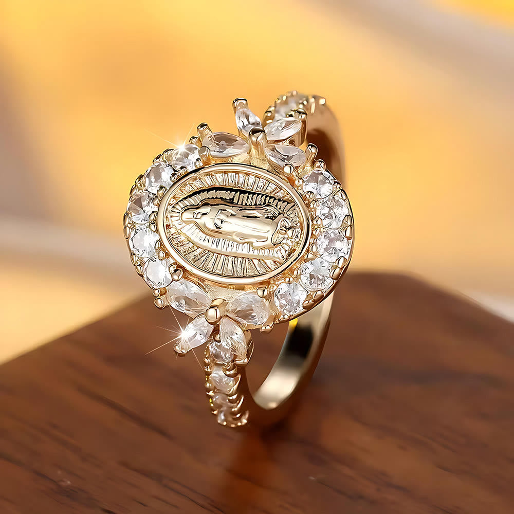 Elegant Virgin Mary Emblem Ring