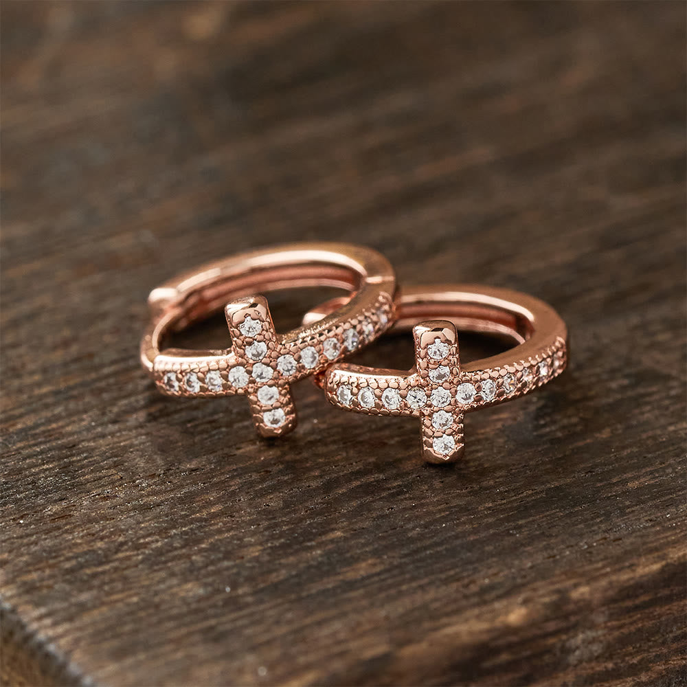 Elegant Two-Tone Cross Huggie Hoops: A Timeless Expression of Faith