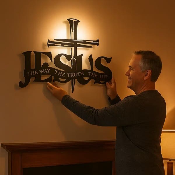 Christian Artwork Workshop Faithful Jesus & Cross Metal Wall Decor for Home
