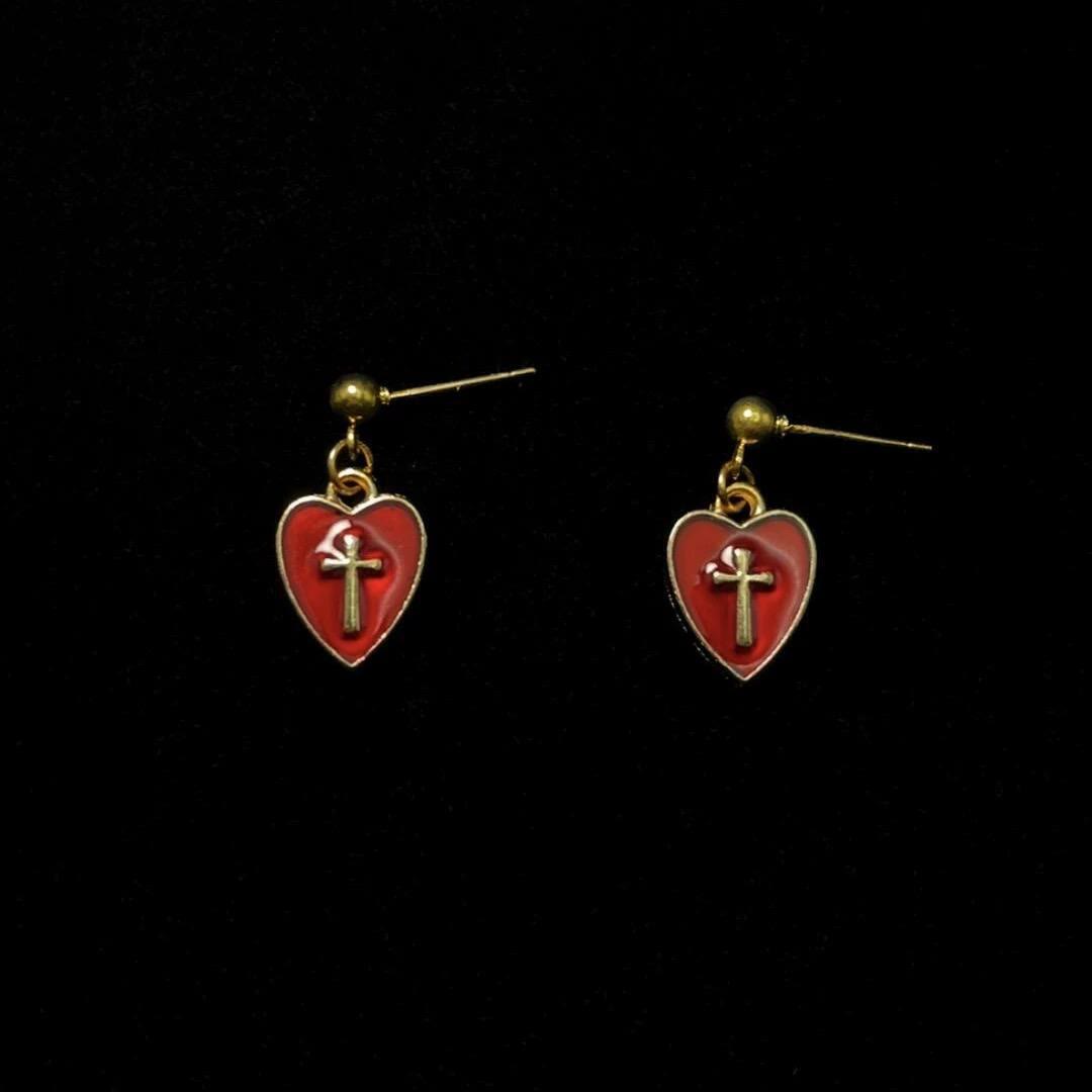 Heart & Cross Charm Necklace and Earring Set: A Reflection of His Tender Love