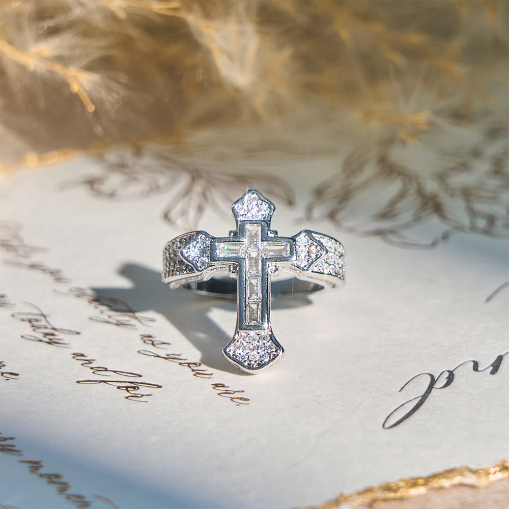 Cross Ring with Zirconia Accents