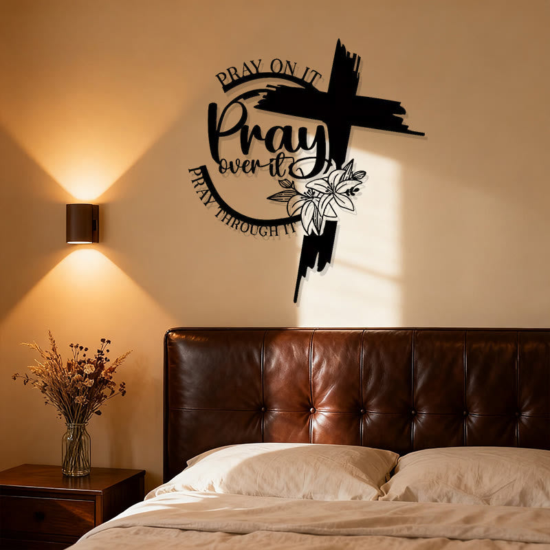 Modern Inspirational Metal Wall Art: 'Pray Over It' Quote by Christianartworkshop