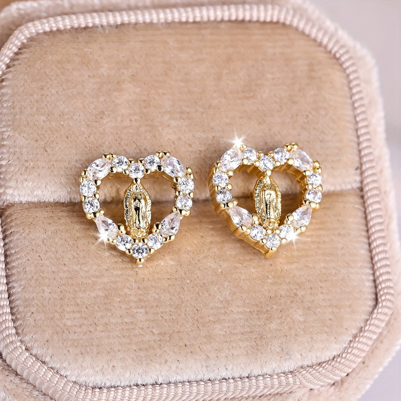 Heart-Shaped Our Lady Stud Earrings