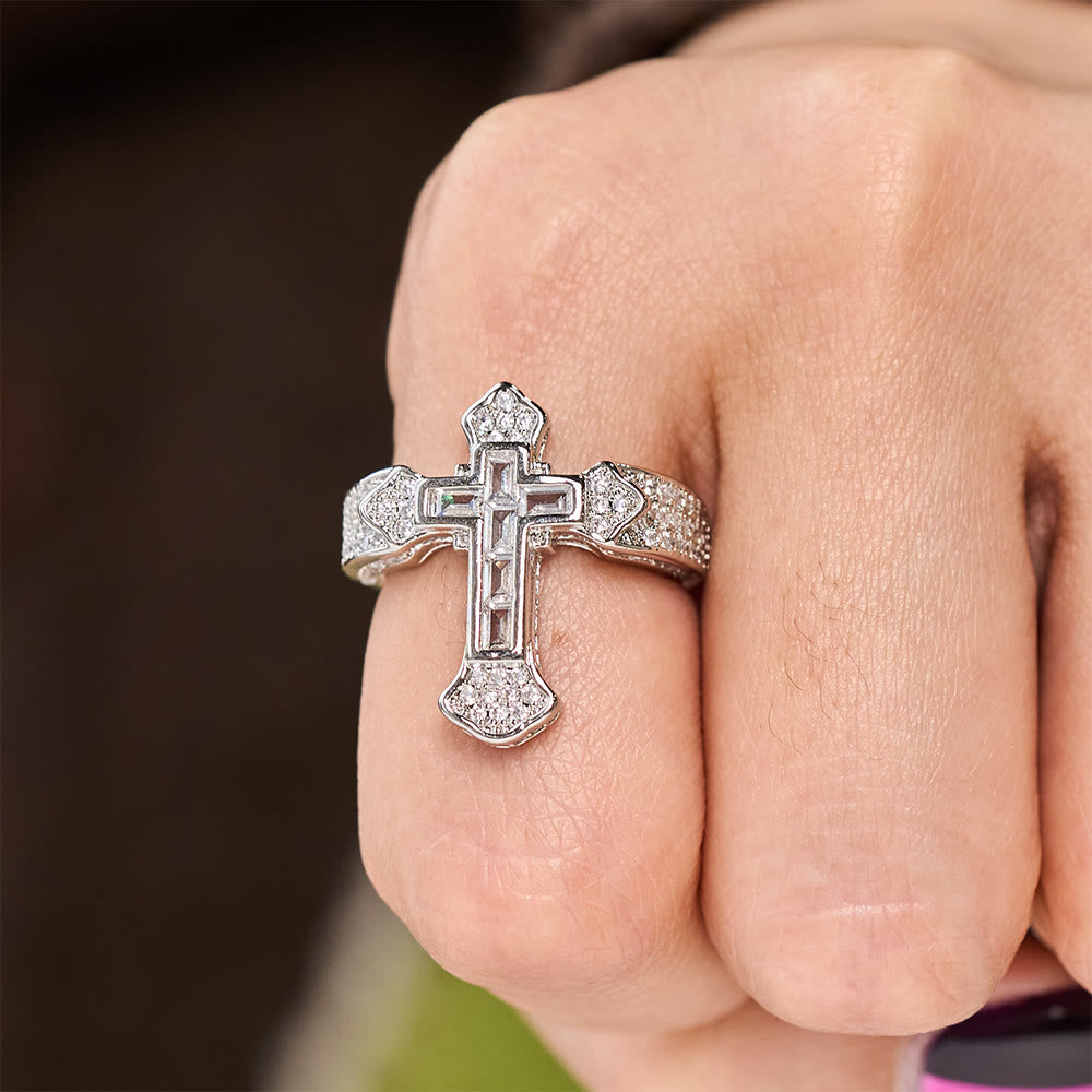 Cross Ring with Zirconia Accents