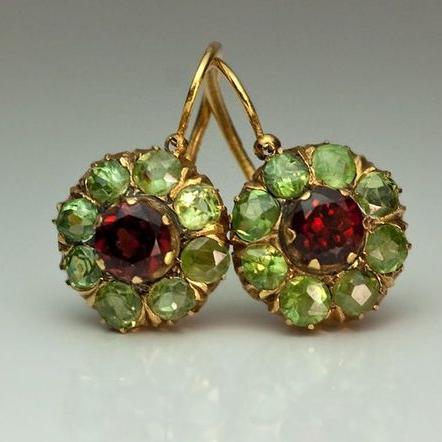 Vintage Green and Red Crystal Earrings