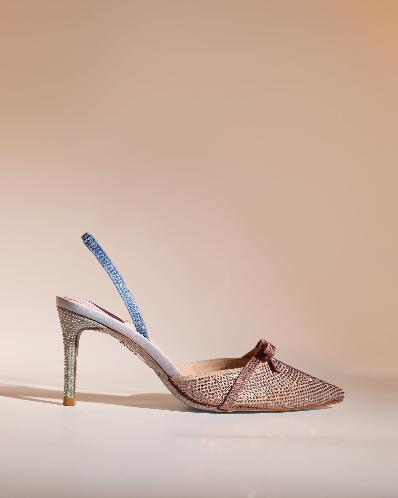 Easton Bow Rhinestone Slingback Pumps In Champagne