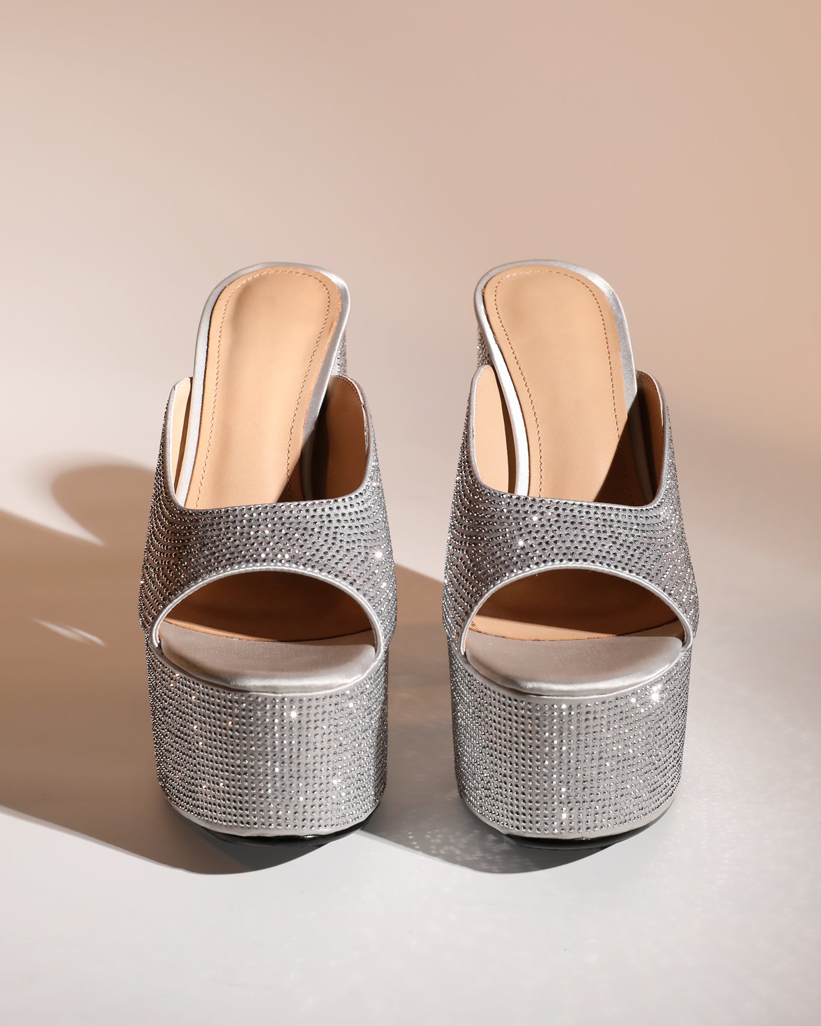 Ilenia Rhinestone Platform Sandals In Silver