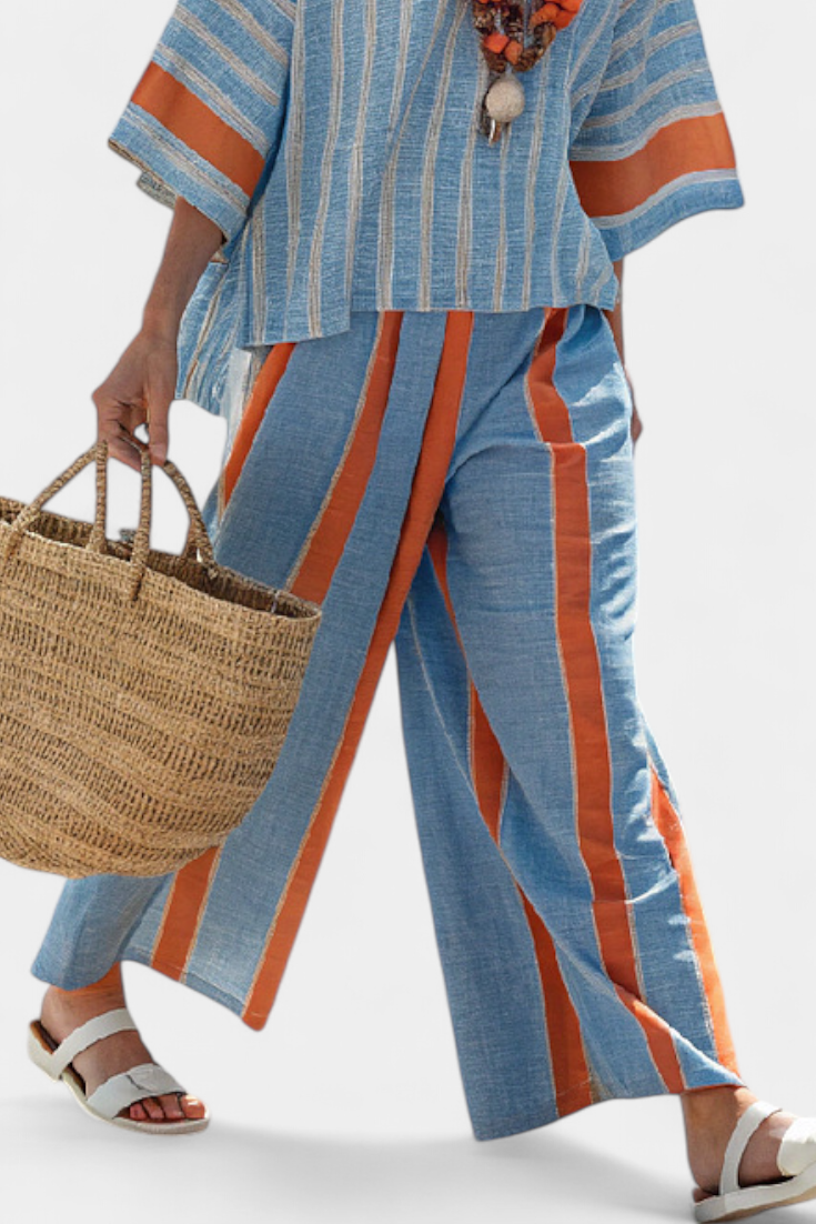 Velmere | Terracotta stripe linen set