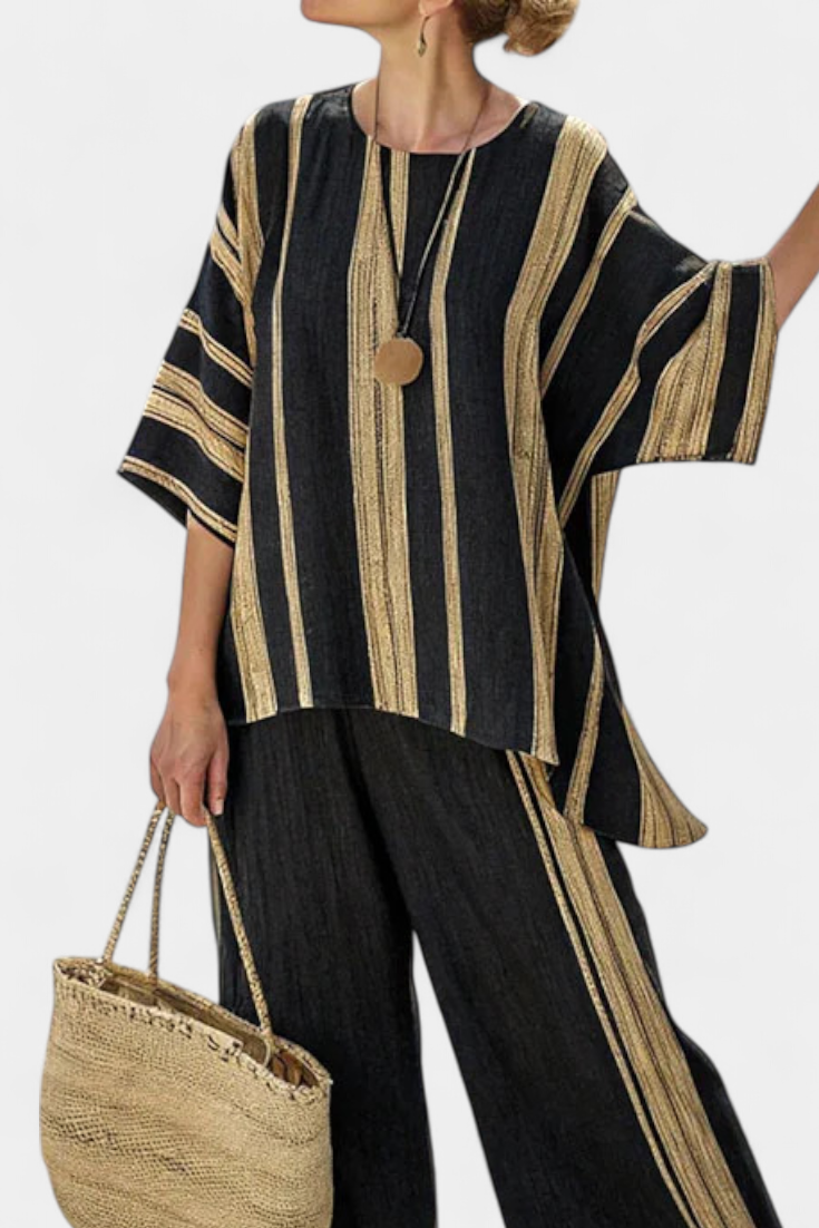 Calden | Dark Stripe Linen Set