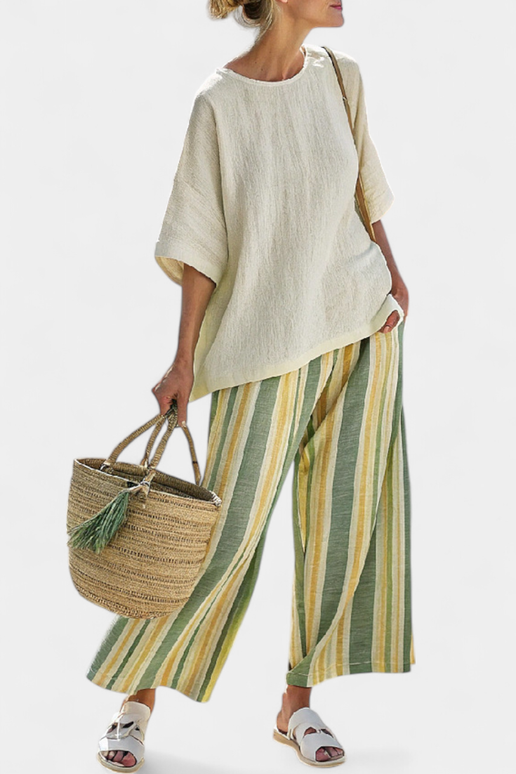 Ellowyn | Green Stripe Linen Set