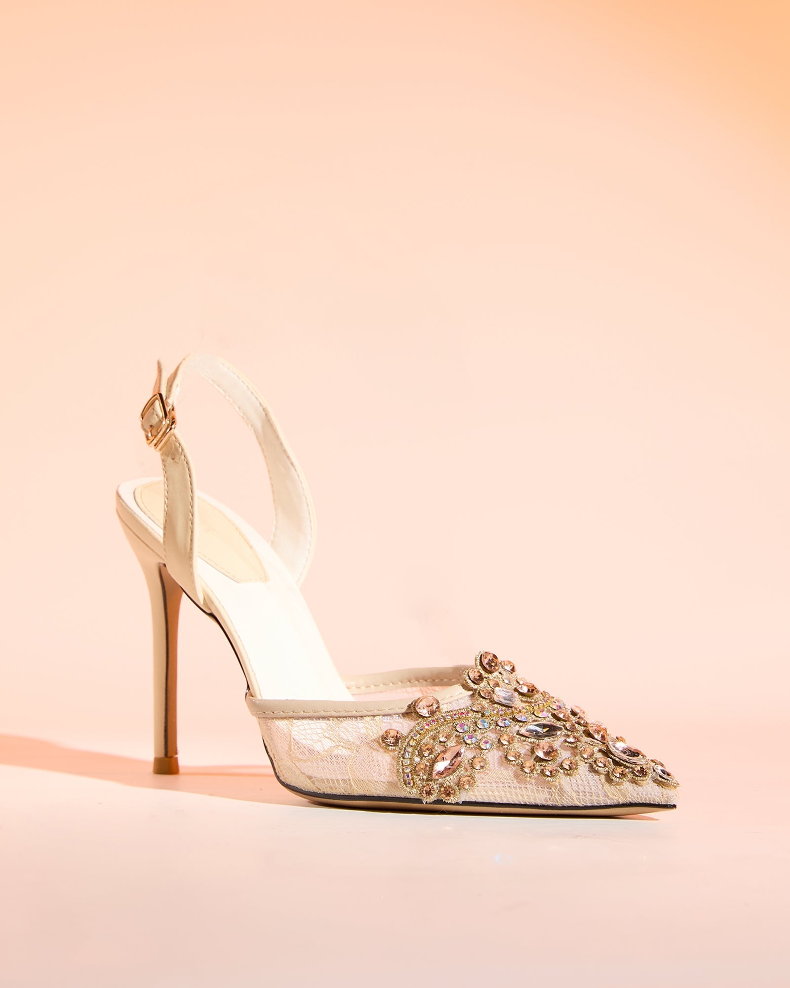 Sadb Diamond Embroidery  Pumps In Apricot