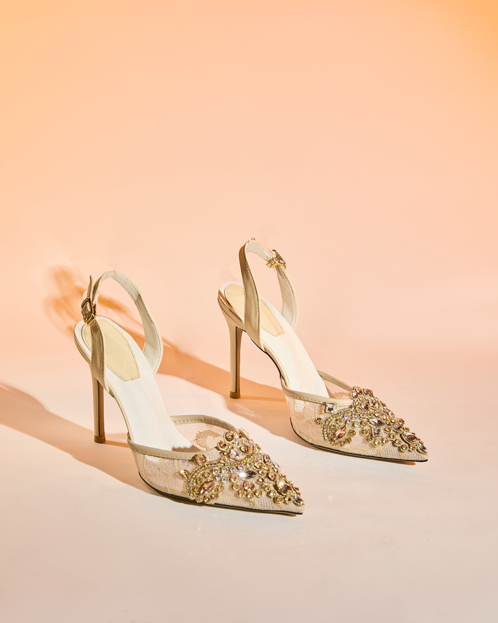 Sadb Diamond Embroidery  Pumps In Apricot