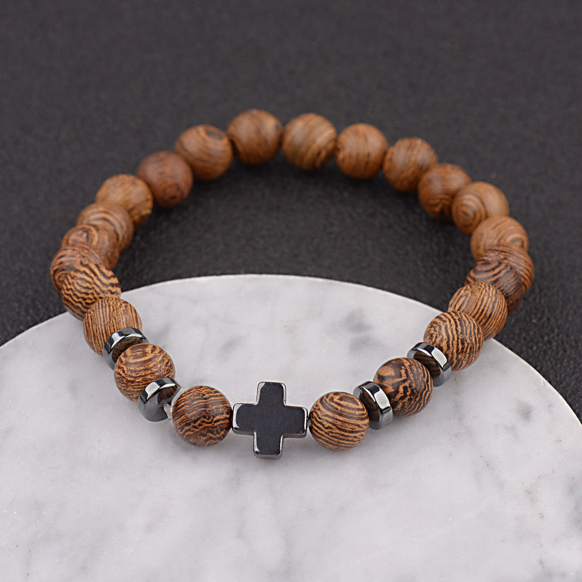Cross Wooden Bead Bracelet