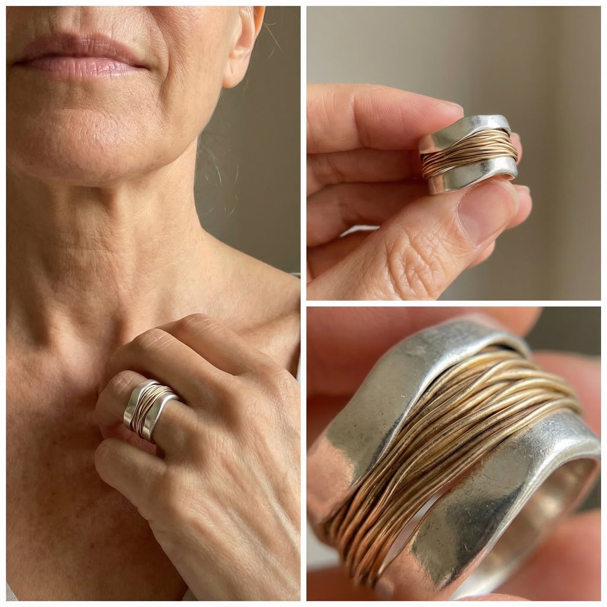 Silver Golden Threads Ring