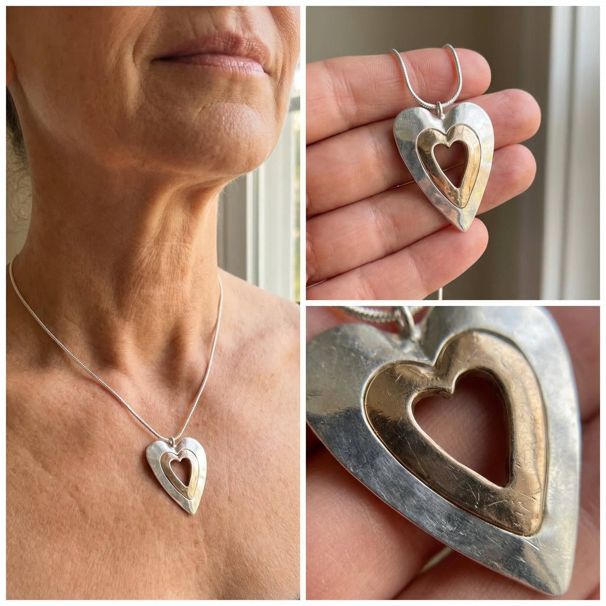 Vintage Silver & Gold Heart Necklace