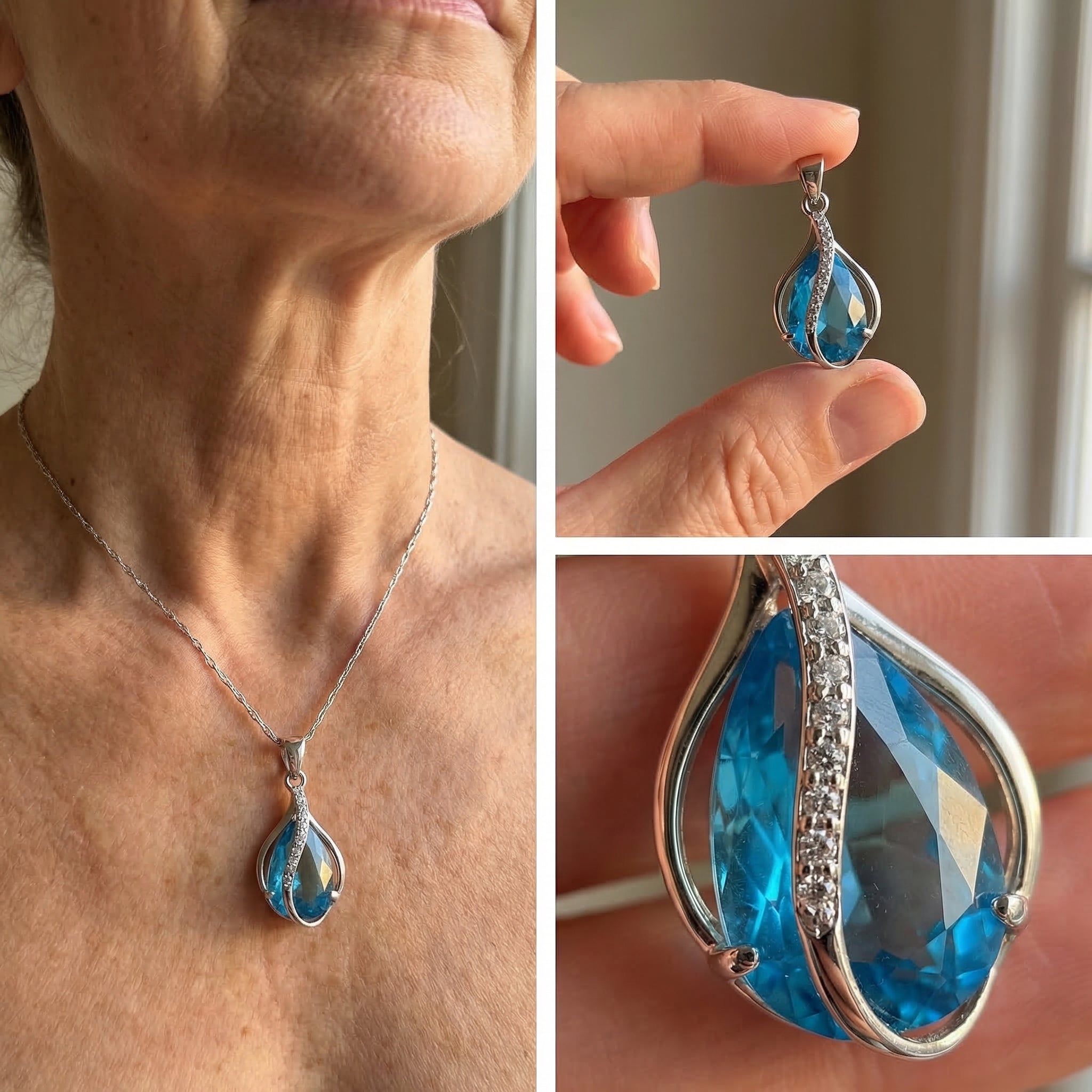 Drop of Light – Necklace with blue zircon and silver finish