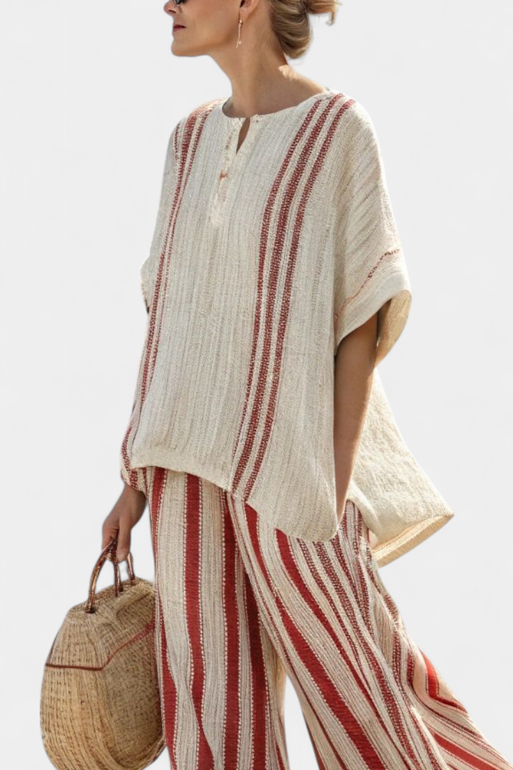 Mirella | Classic Red Stripe Linen Set